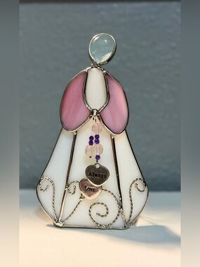 💜 Vintage & Collectible Angel with Pink Stained Glass Candle Holder